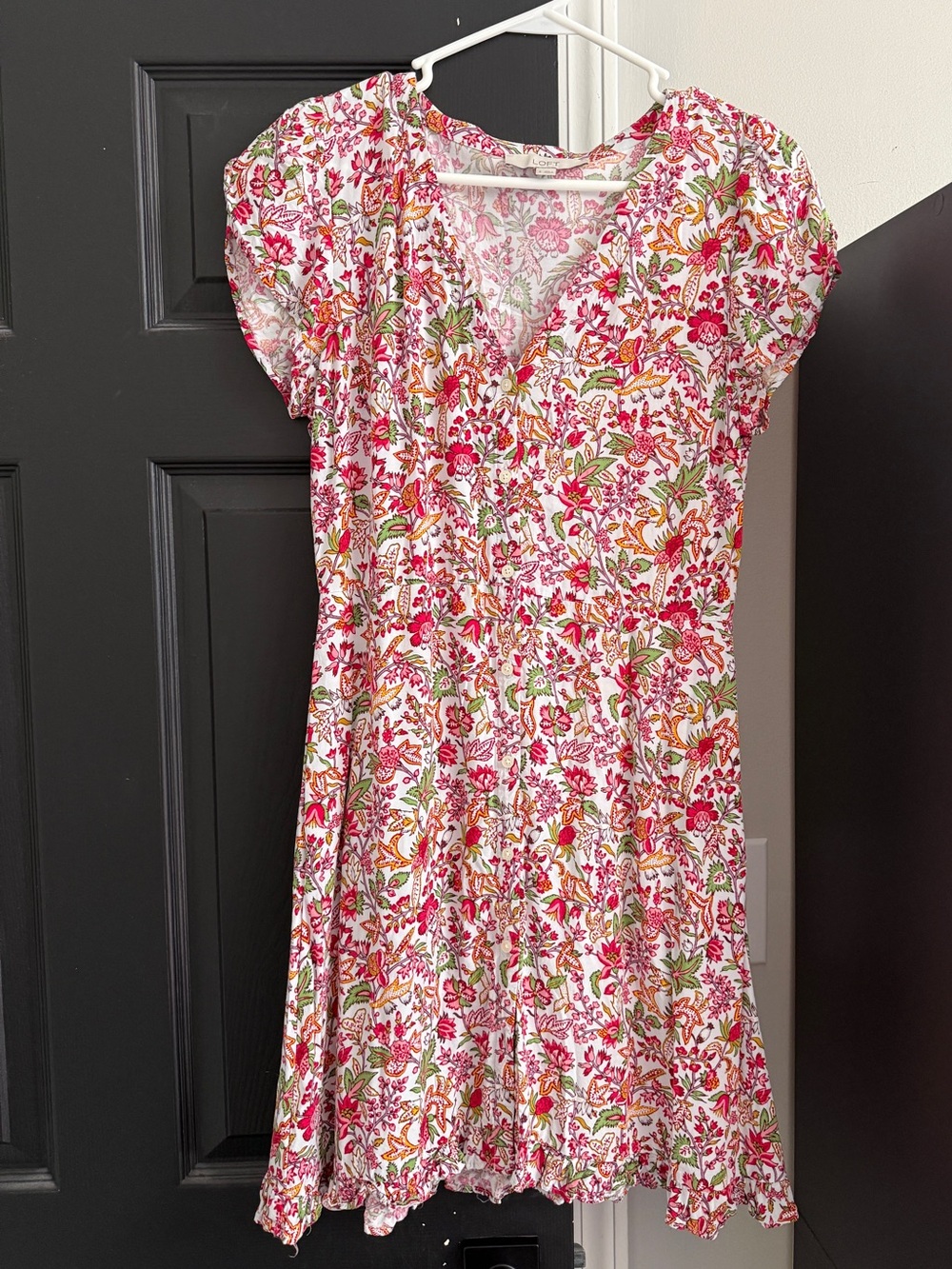 V Neck Pink Floral A-Line Dress
